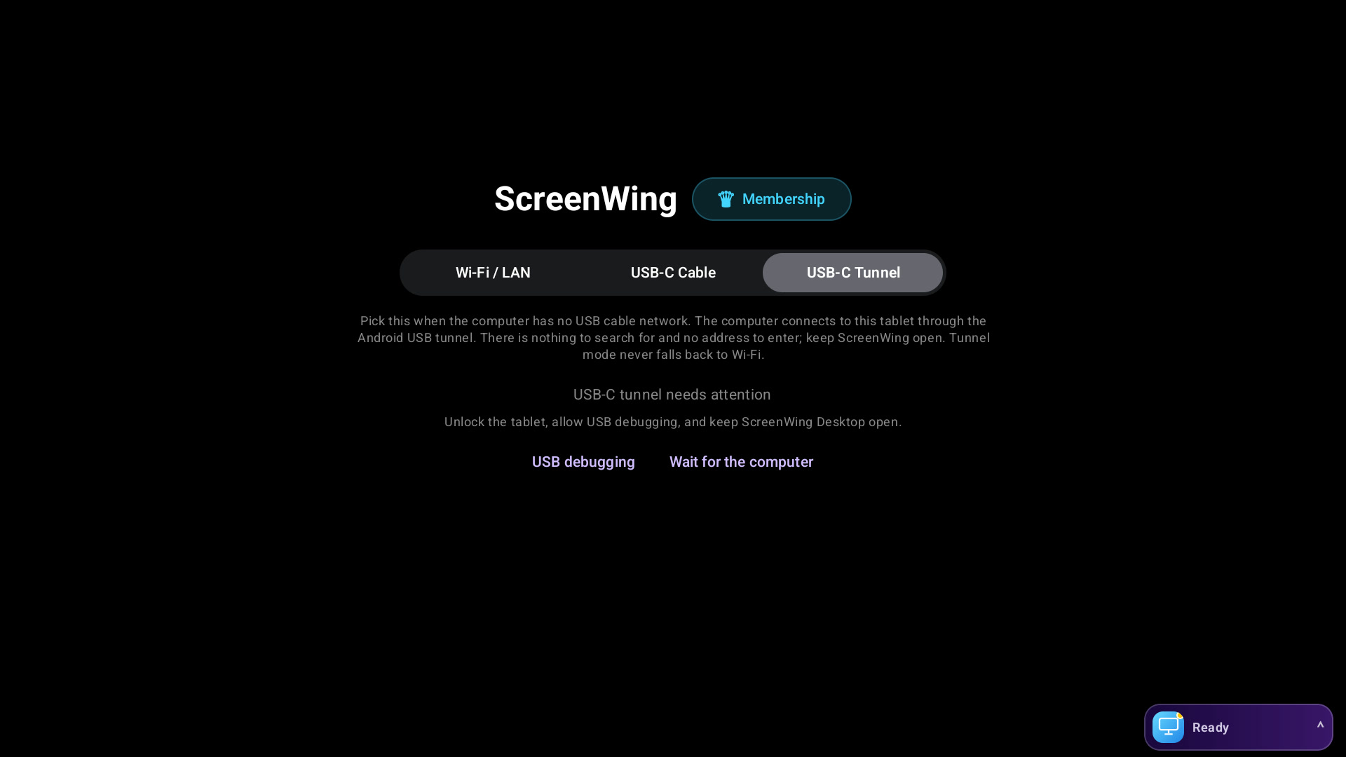 ScreenWing Android supported USB connection screen