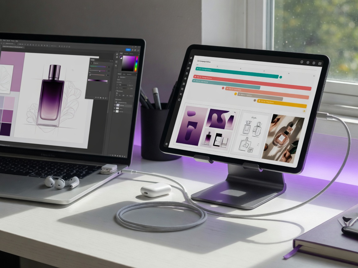 Laptop and tablet side by side on a desk as an extended workspace